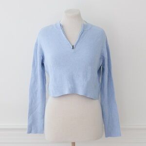 LA Hearts Pacsun Women’s Light Blue Cropped 1/4 Zip Sweater Size Small